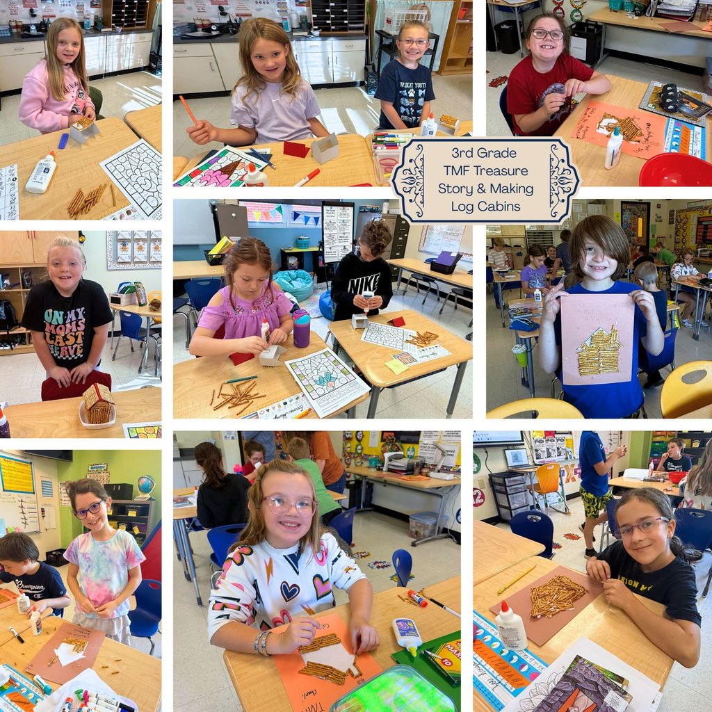 3rd Grade making pretzel log cabins photo collage