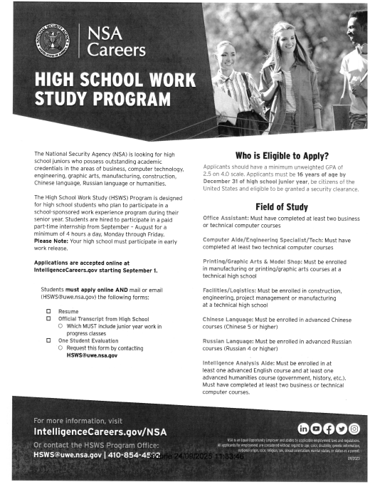 High School Work Study Program