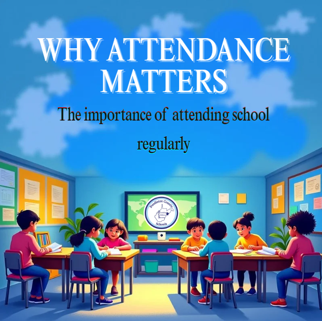 Why attendance matters....the importance of attending school regularly with an image or children working in a classroom at desks.