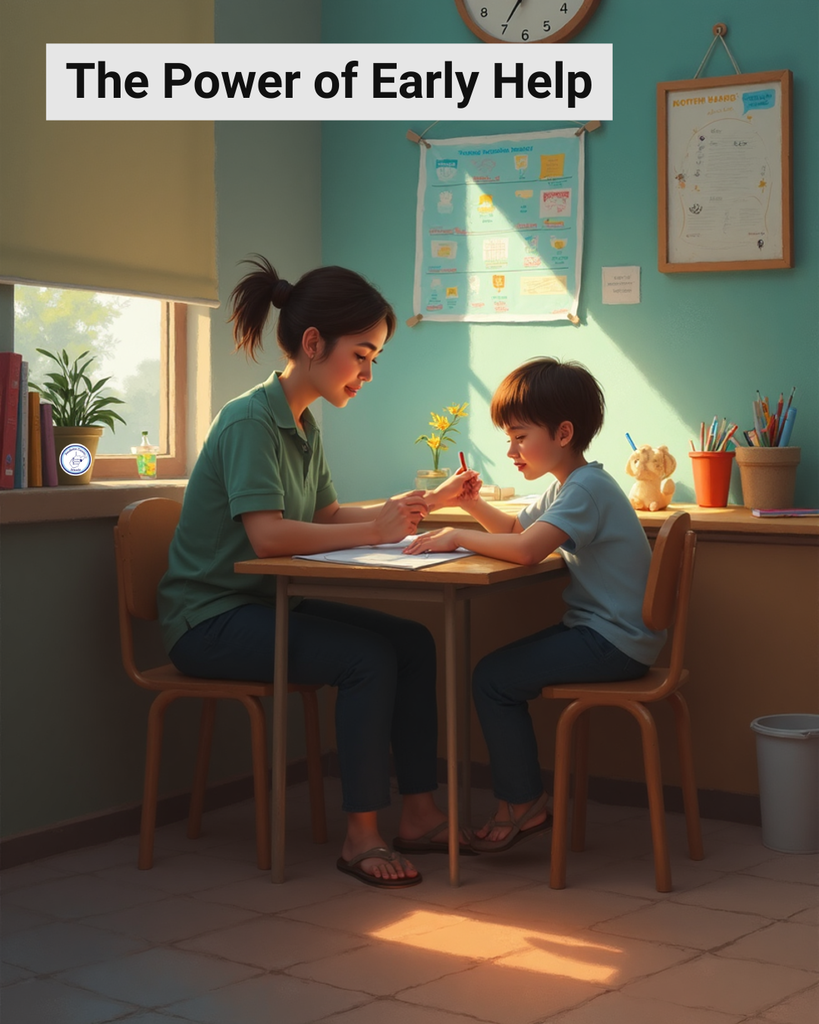 Graphic showing teacher working one-on-one with a student.