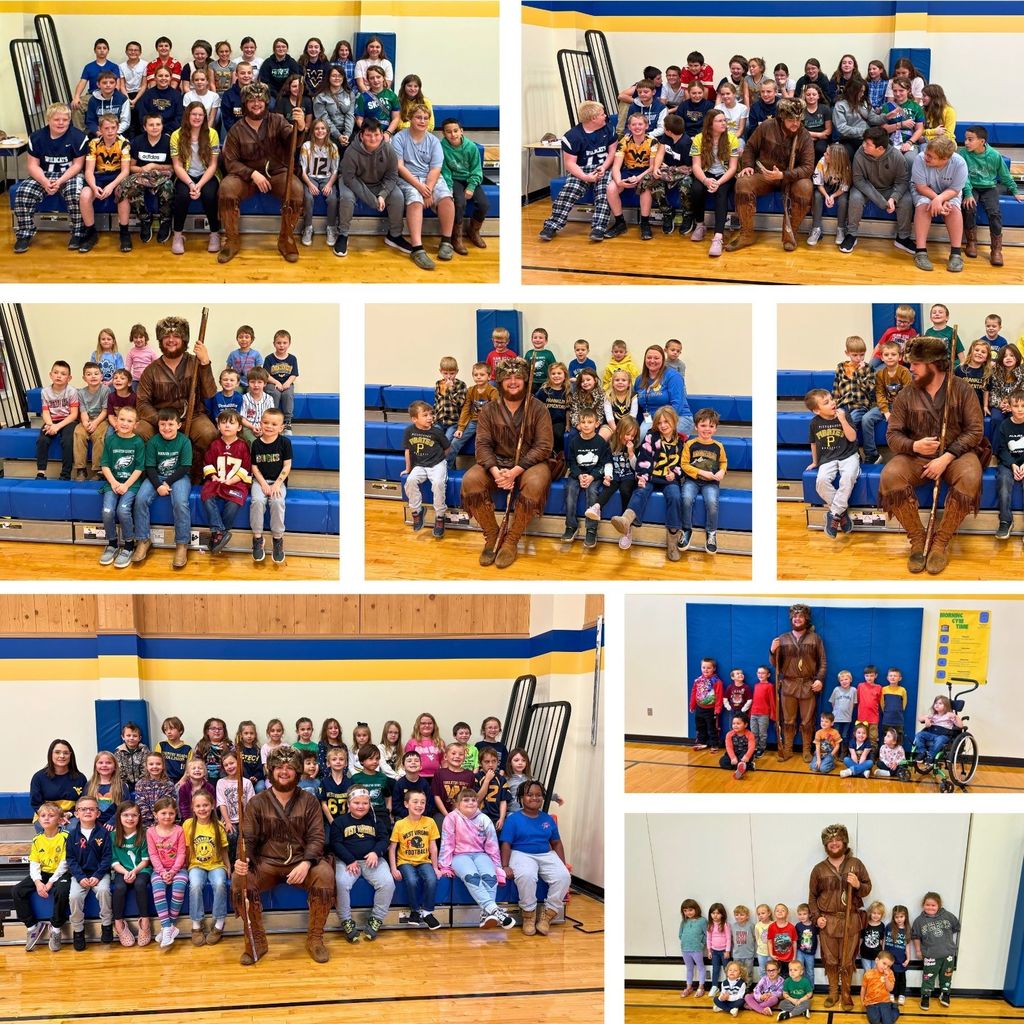 Red Ribbon Week Collage _WVU Mountaineer Visit Group pictures of students and teachers dressed up 