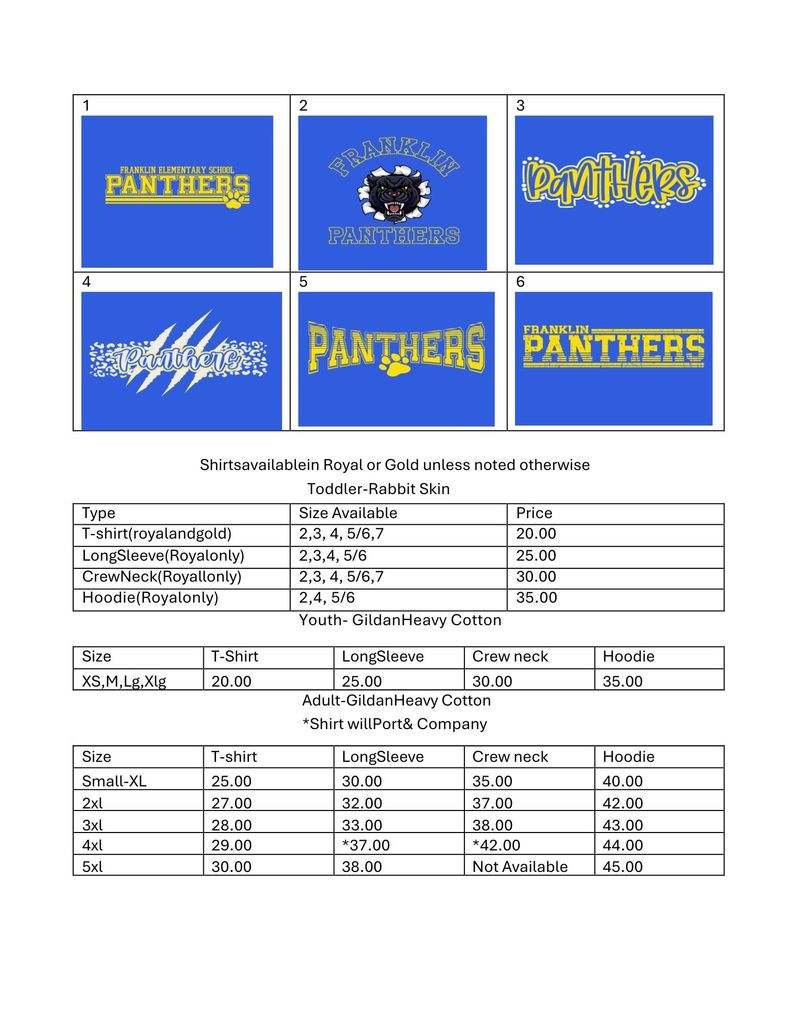 Franklin Elementary School T-Shirt Fundraiser Information
