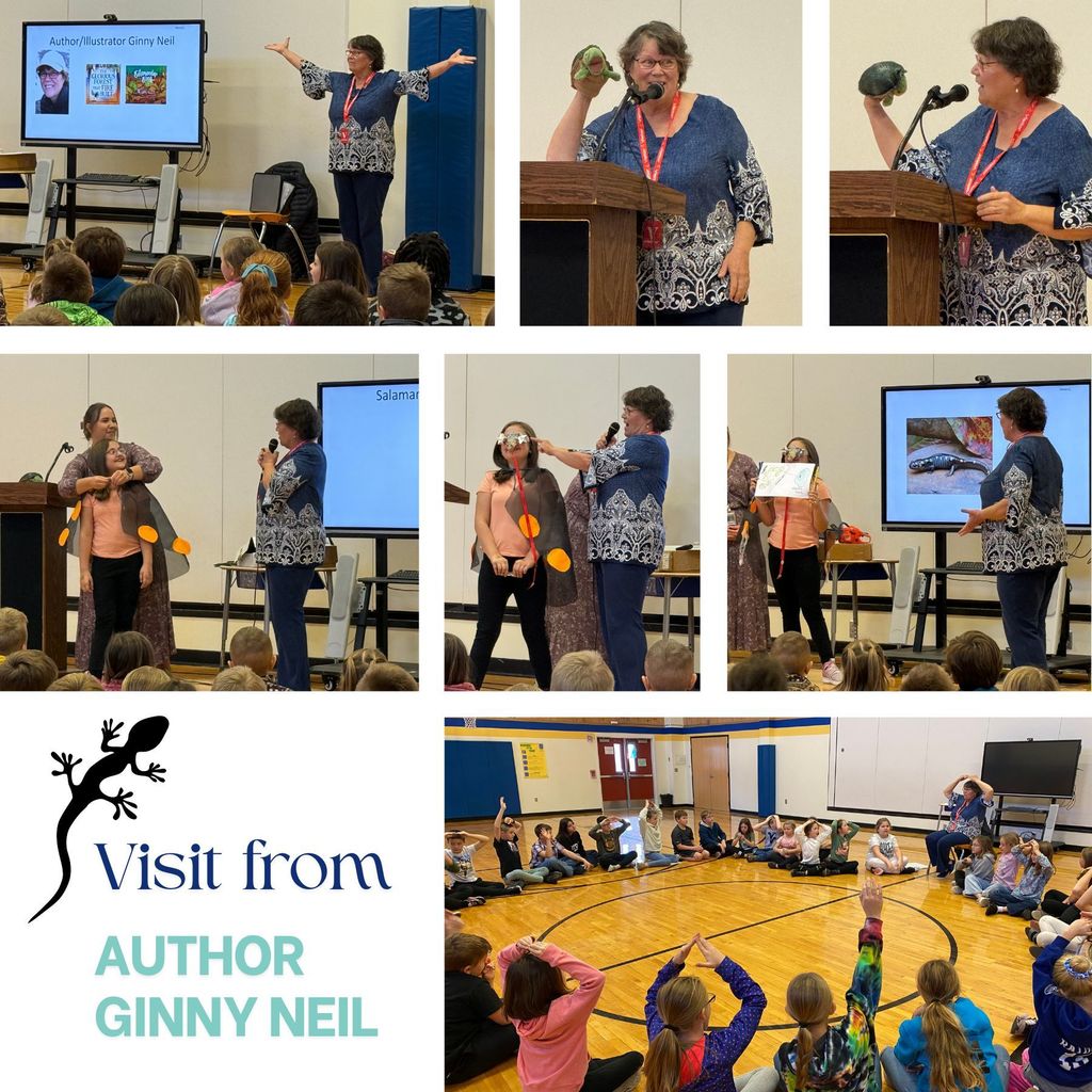 Collage of pictures of the Visit from Author Ginny Neil