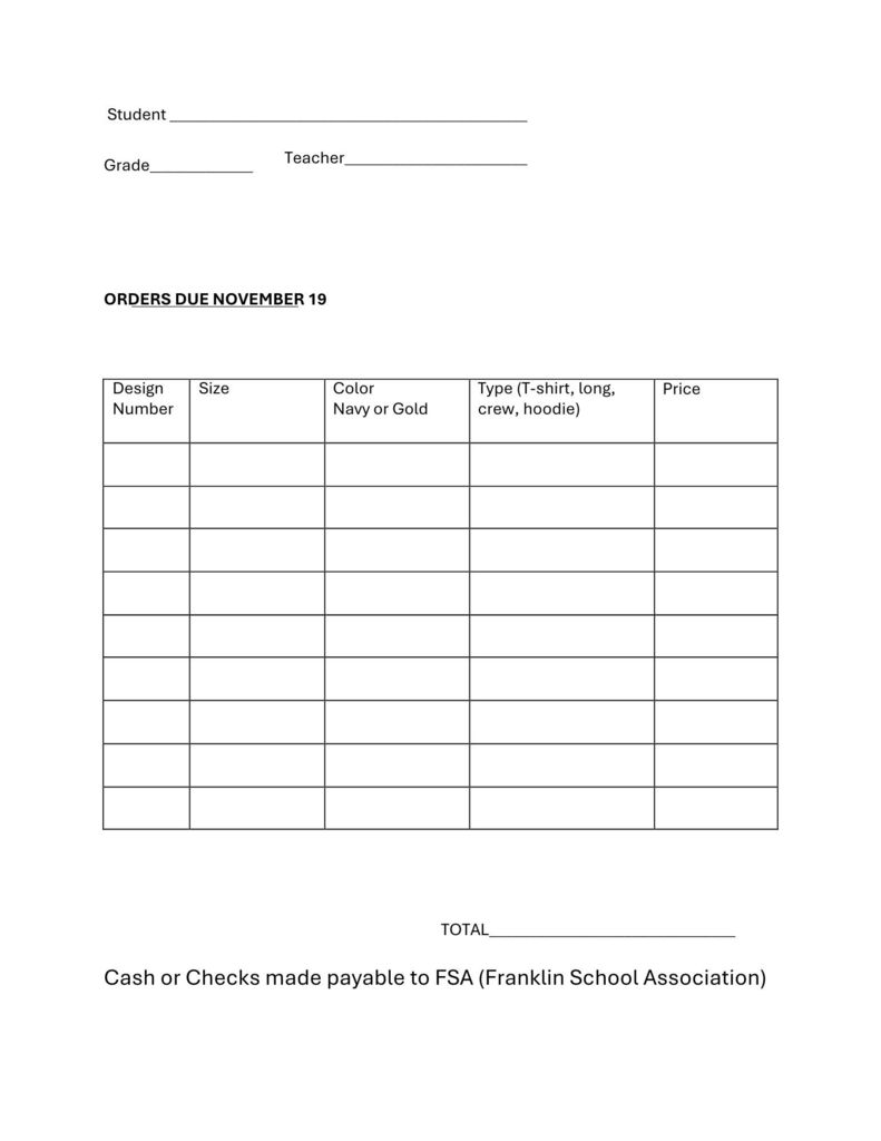 T-shirt Fundraiser Order Form 