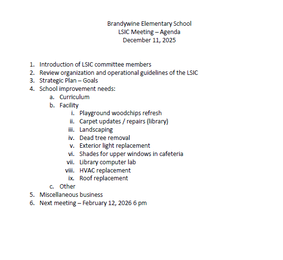 Agenda can also be found https://www.pendletoncountyschools.com/o/bes/page/local-school-improvement-council-lsic