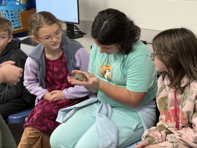 students holding turtle