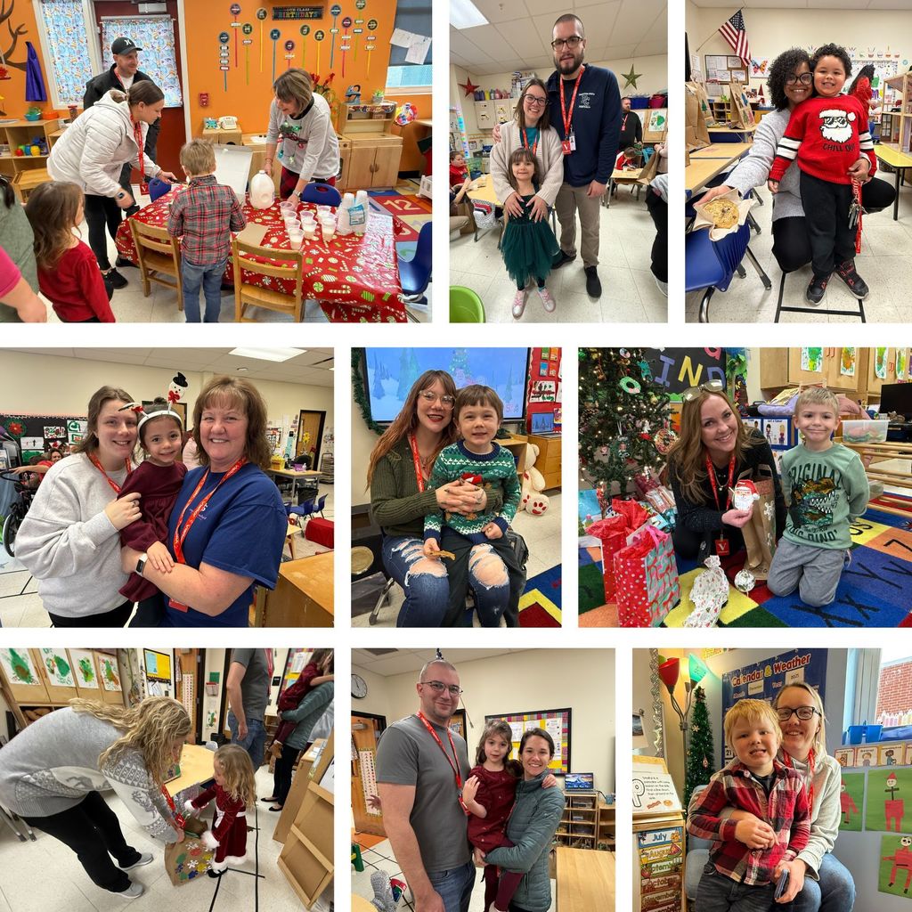 Collage of Preschoolers eating milk and cookies after Christmas Concert