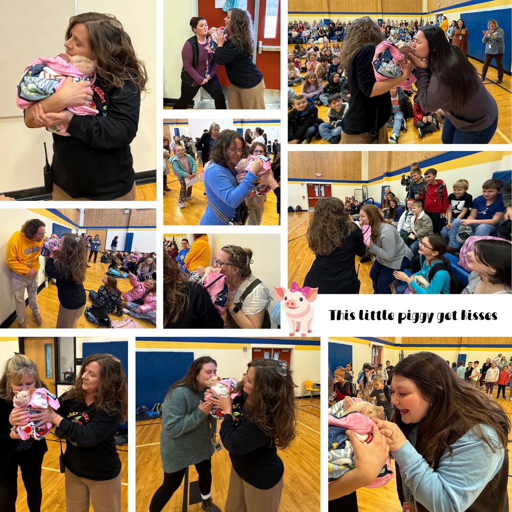 Teachers Kissing the Piglet after the winner of the kiss the Pig Fundraiser was announced