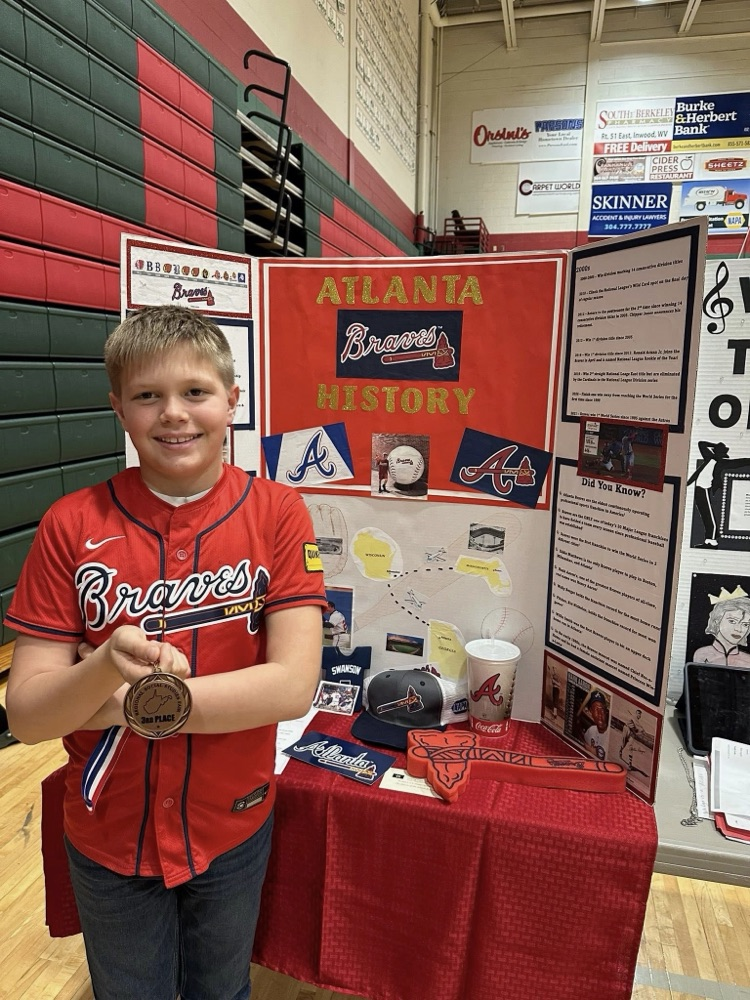 Student with his social studies project about the Atlanta Braves
