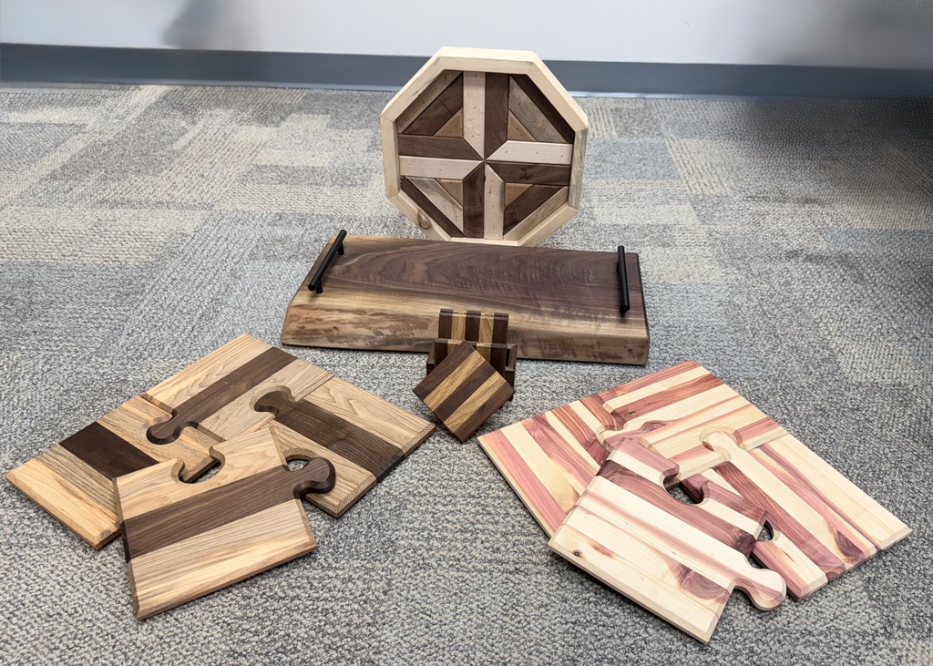 Wooden pieces for silent auction made my Hunter McConnell