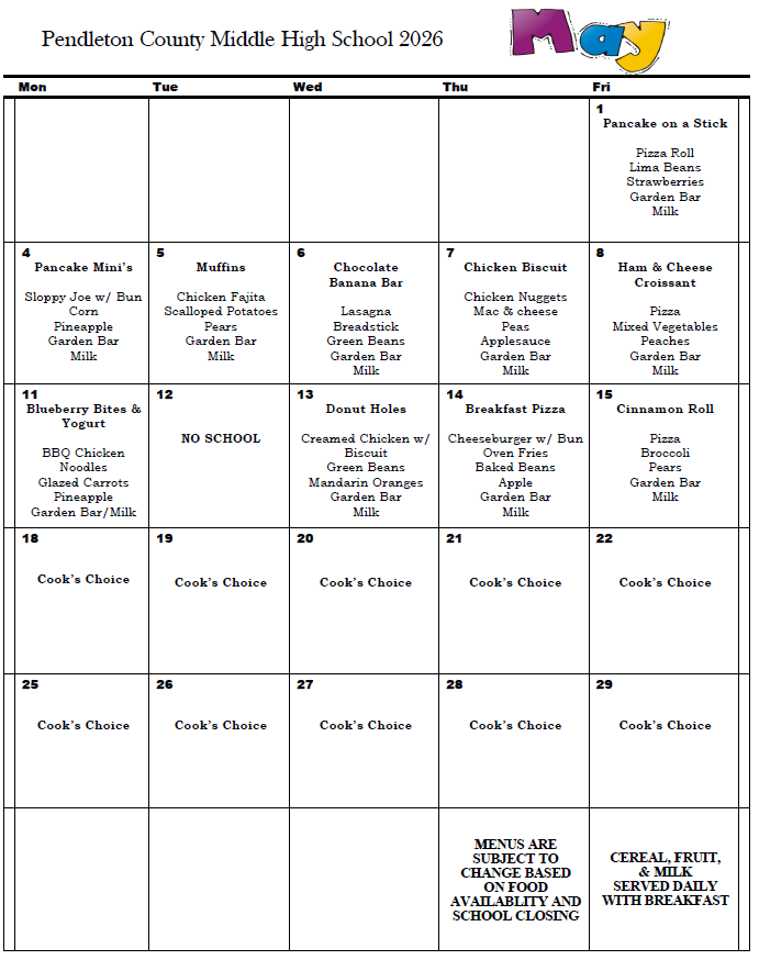 PCMHS Menu