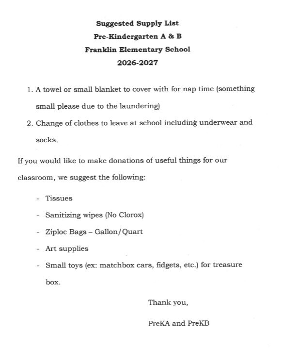 Pre-K Supply List