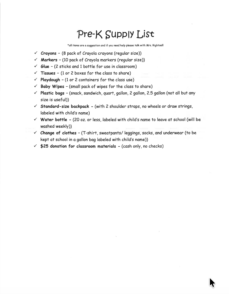 PreK List PDF on website listed in post