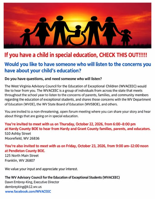 Regional disability meeting at Pendleton BOE on Friday, 10/23 from 9-12
