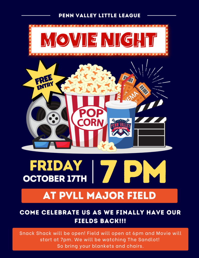 poster for movie night, film reel, popcorn, drink