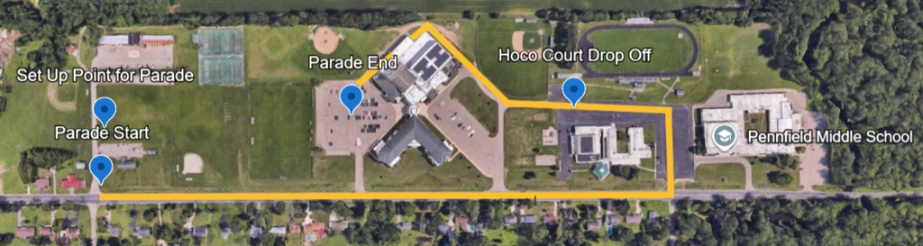 Parade route following Pennfield Rd to Dunlap Elementary 