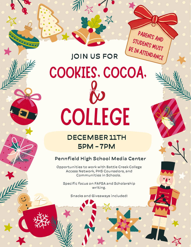 Holiday themed poster to invite families to a college prep night