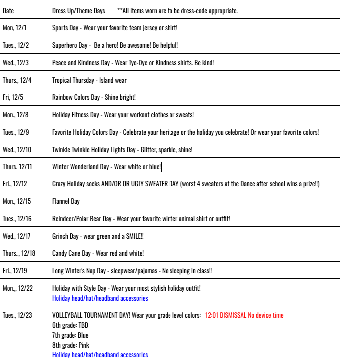 December Spirit Month