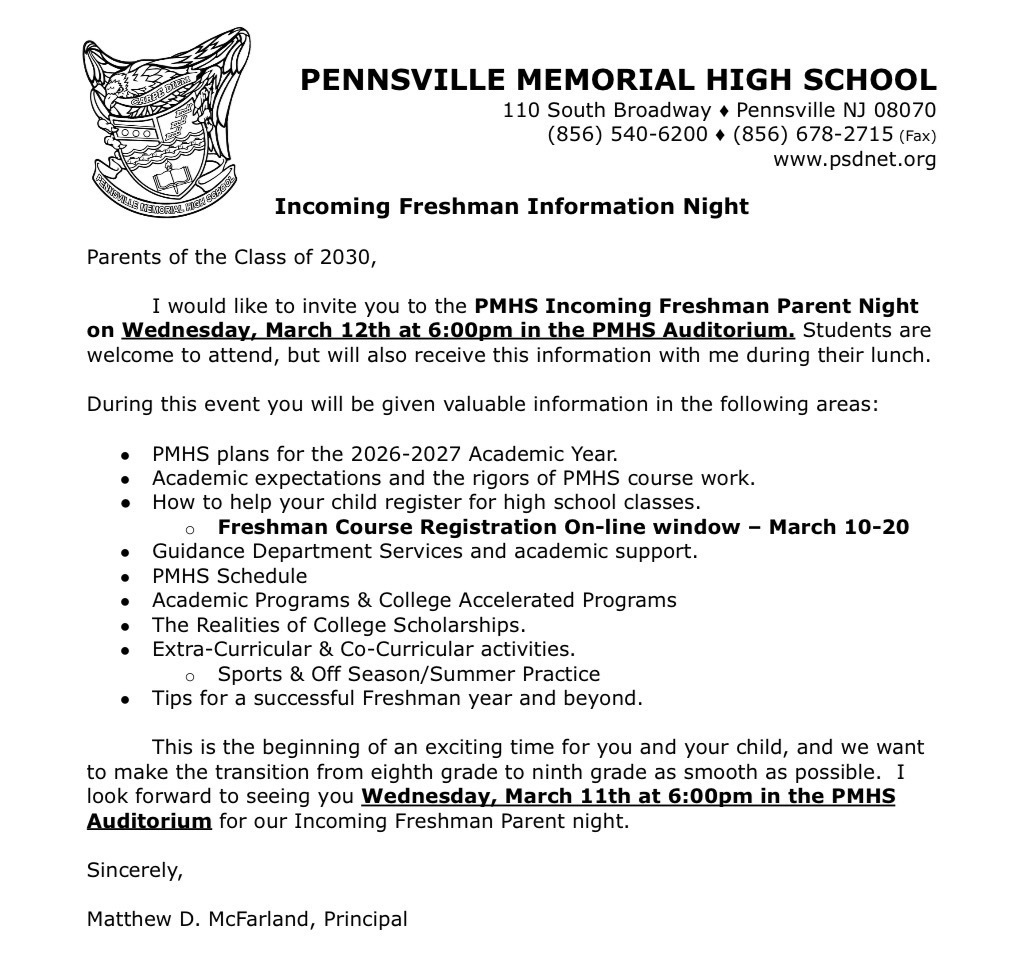 Incoming Freshman Parent Info Night