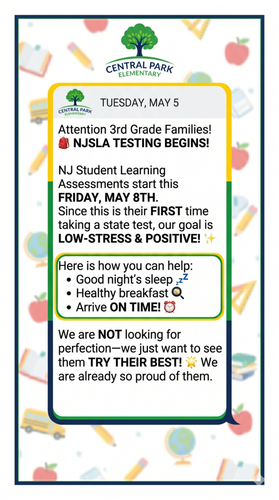 NJSLA Testing Announcment May 8th