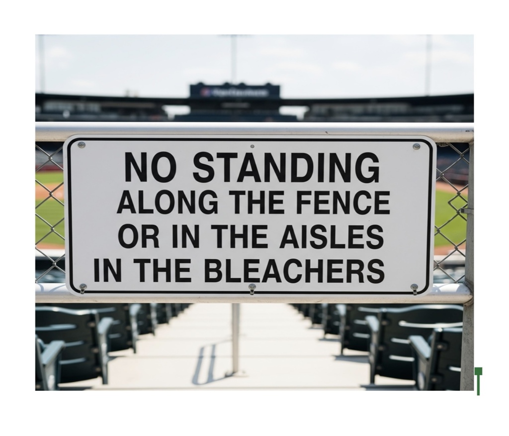 No standing on fence or in Aisles sign