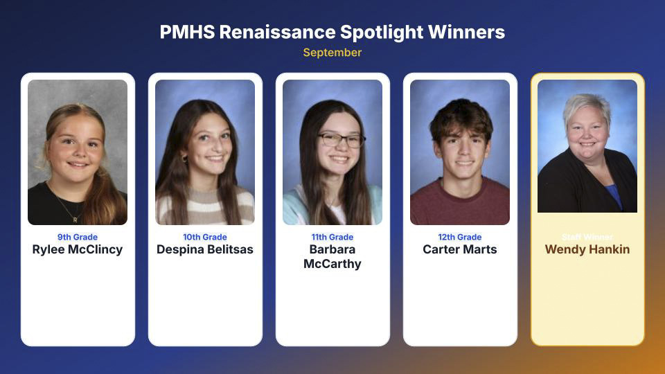Student and Staff Winners for September Spotlight Award for PMHS Renaissance Program