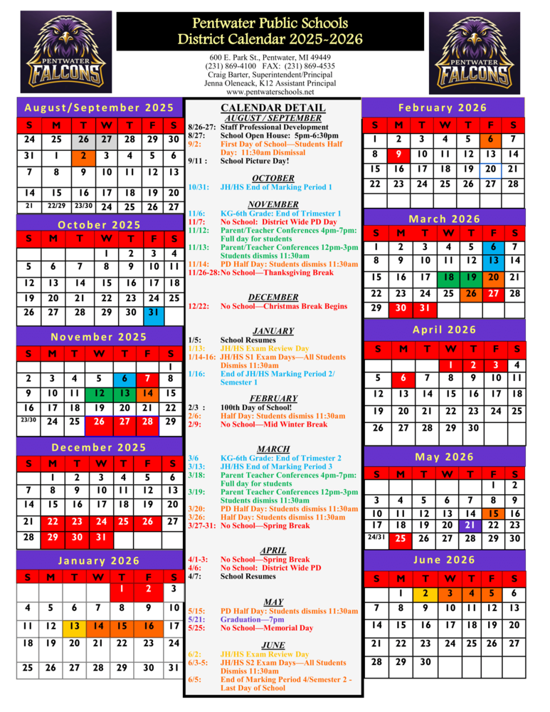2025-2026 District Calendar