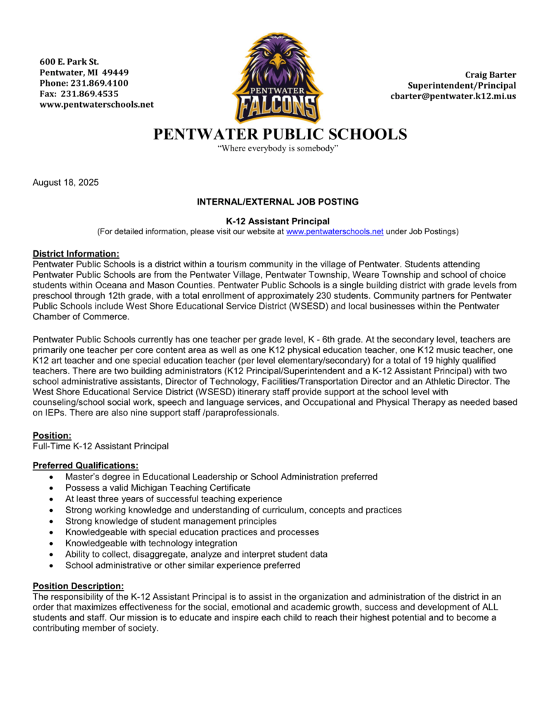 K12 Assistant Principal Job Posting