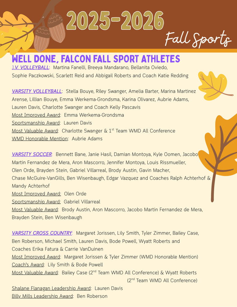 2025-2026 Fall Sports Athlete Recognition