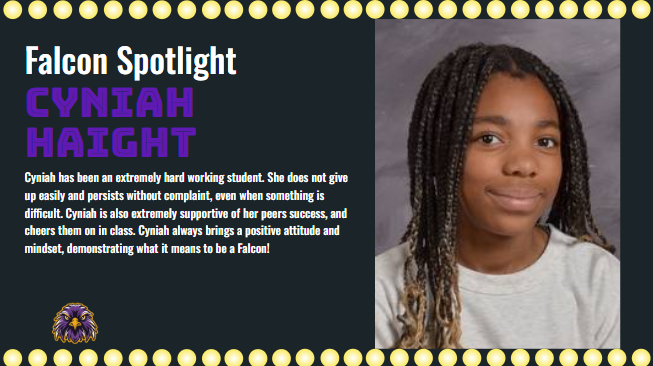 Weekly Falcon Spotlight Award Winner Cyniah Haight S.O.A.R
