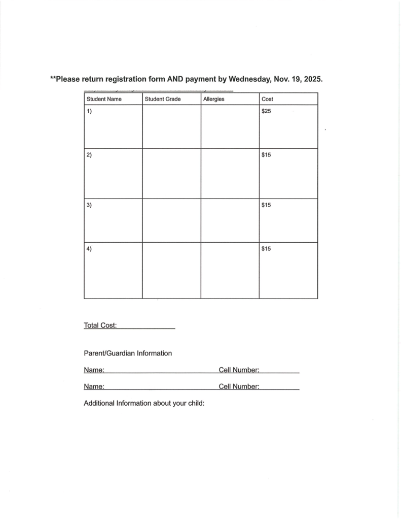 Babysitter night infomation and flyer for November 21st. 