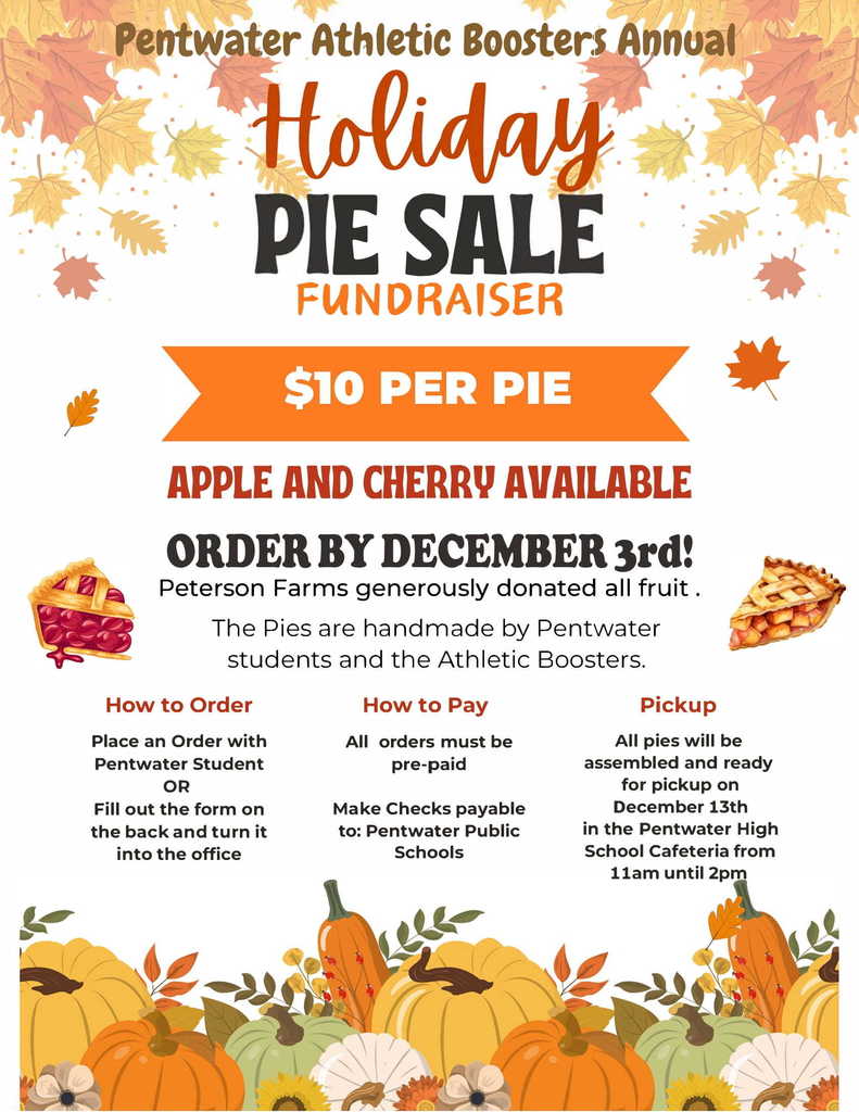 Pentwater Pie Sale Flyer. Apple or Cherry Pie, $10 per pie.