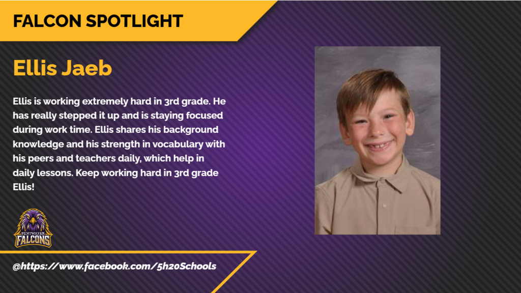Ellis has been sharing his strength in vocabulary in his daily lessons, earning him this weeks Falcon Spotlight
