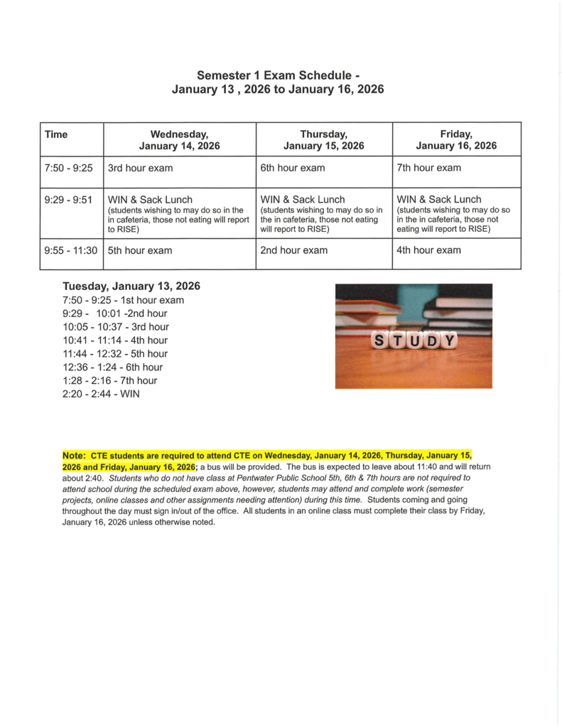 Semester 1 Exam Schedule