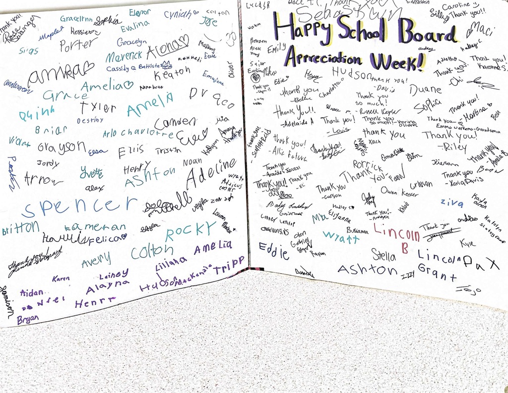 Signatures of elementary students thanking school board members!