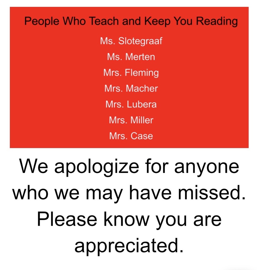 Pentwater Elementary Staff and students are grateful to all who made reading month extra special.