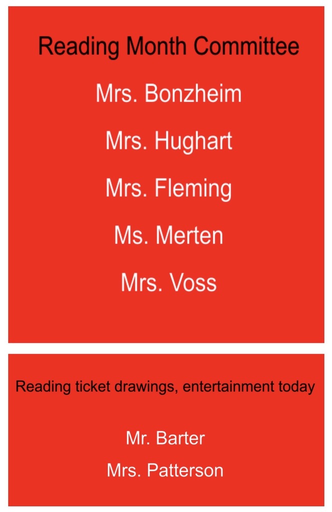 Pentwater Elementary Staff and students are grateful to all who made reading month extra special.