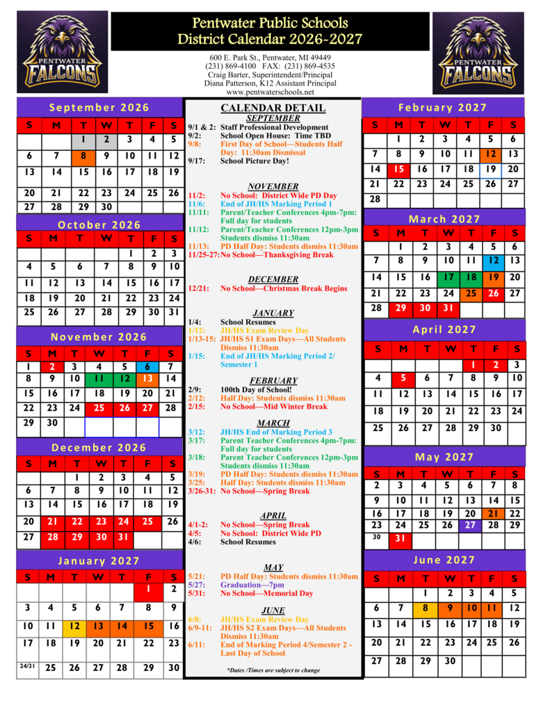 2026-2027 District Calendar!