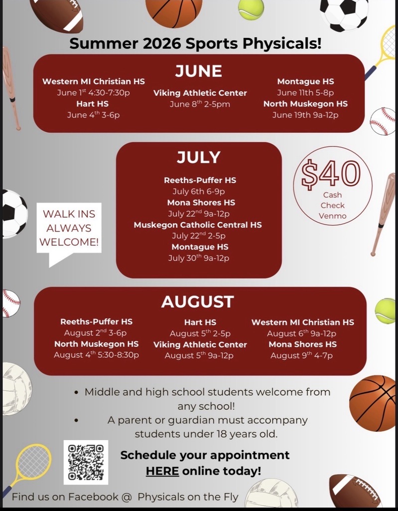 Sports physicals are being held at Hart High School on August 5th from 2-5pm. Walk-ins are welcome. $40