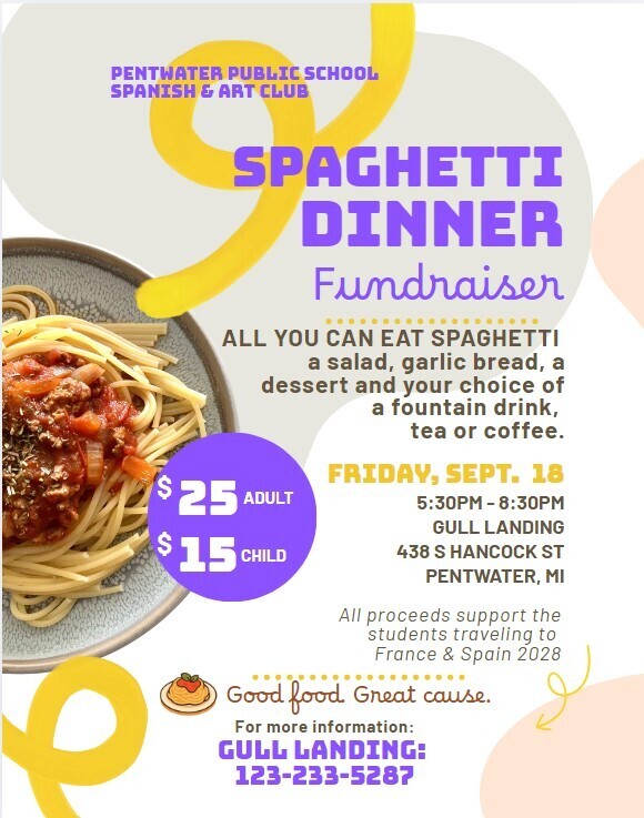 Spaghetti dinner Sept 18, 5:30-8:30pm