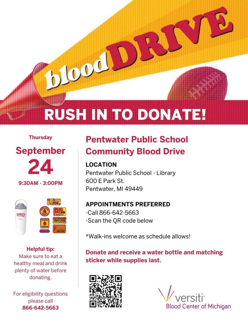 There will be a blood drive September 24, 9:30-3pm in the school library.