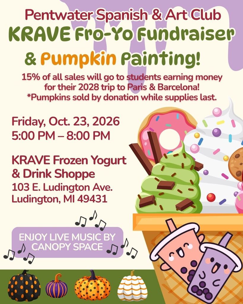 This is a flyer for the Fro-Yo and Pumpkin Painting Fundraiser at KRAVE om Oct. 23, 5-8pm.