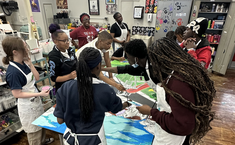 working on mural