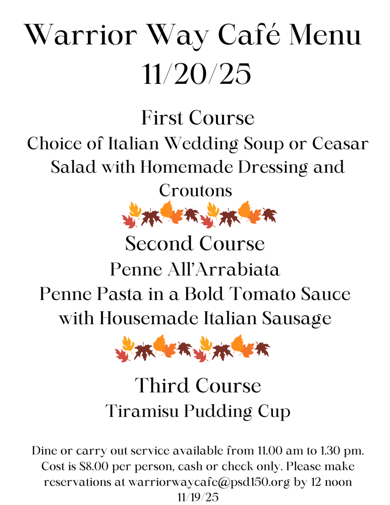Warrior Way Cafe Menu 11-20-25