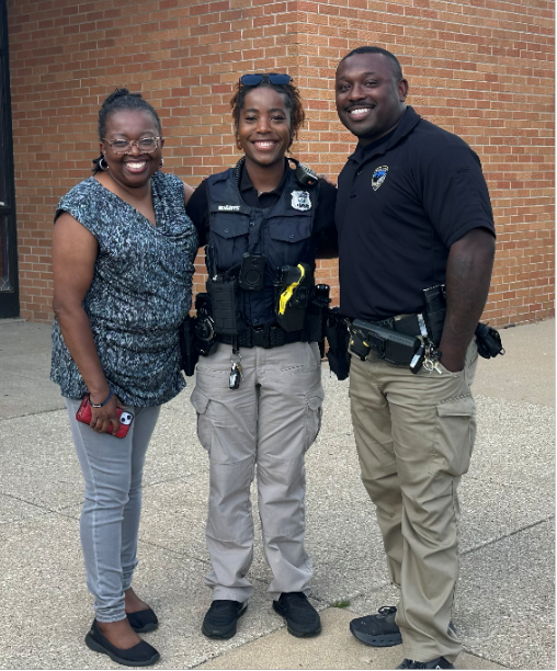 Mrs. Birris, Officer Birris,  and Officer Fuller with K Students
