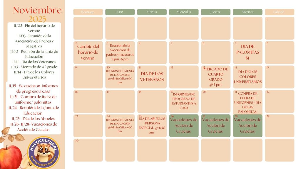 Calendario de noviembre 