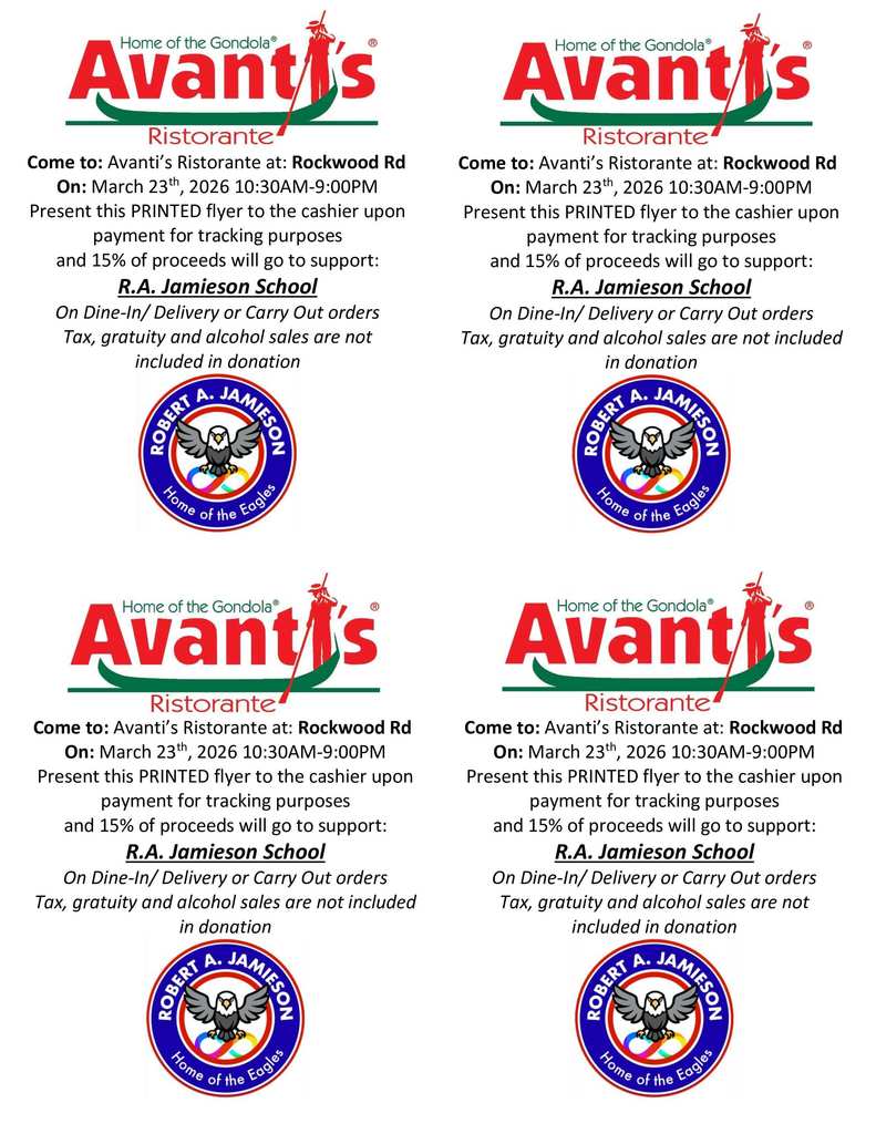 Avanti's Restaurant Fundraiser Flyer