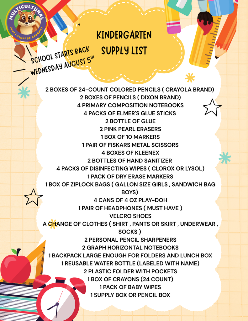 Kinder supply list Eng