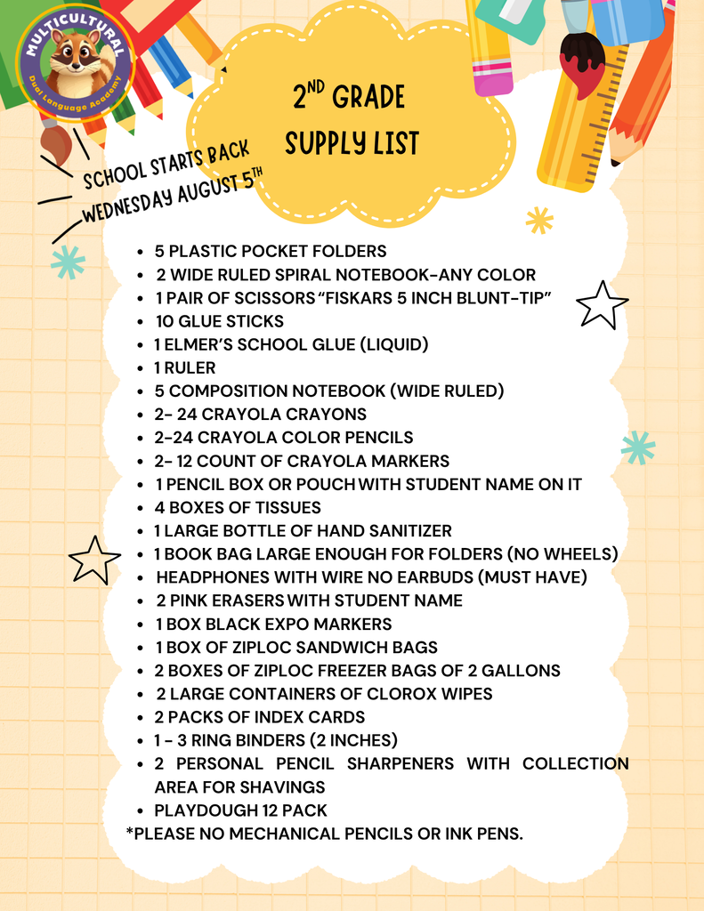2nd Grade Supply List 