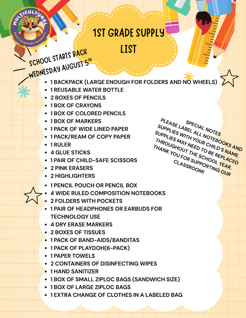 1st Grade list Eng